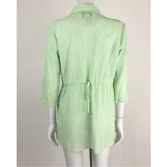 Susan Graver Green Metallic Button Down Tunic Top - Picture 5 of 6